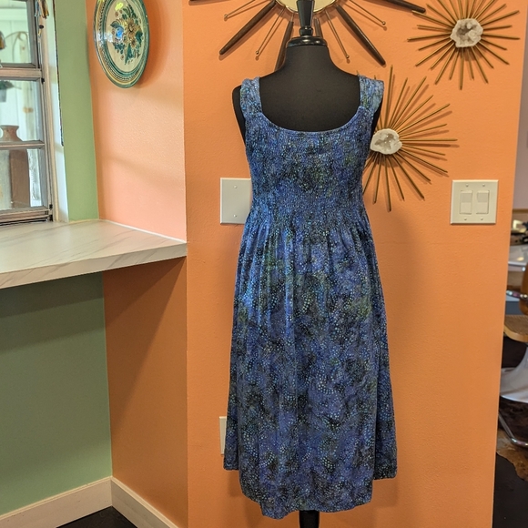 Wind River M Batik Sundress Smocked Galaxy Blue Purple Hippie Midi Whimsigoth - Picture 2 of 12